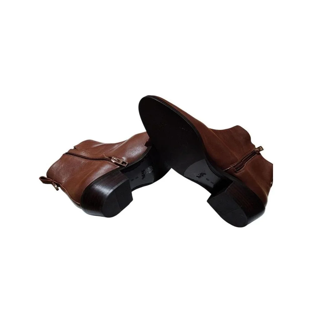 Womens Coach Carmen Leather Ankle Boots 6B Brown Excellent Zip Block Heel Bootie